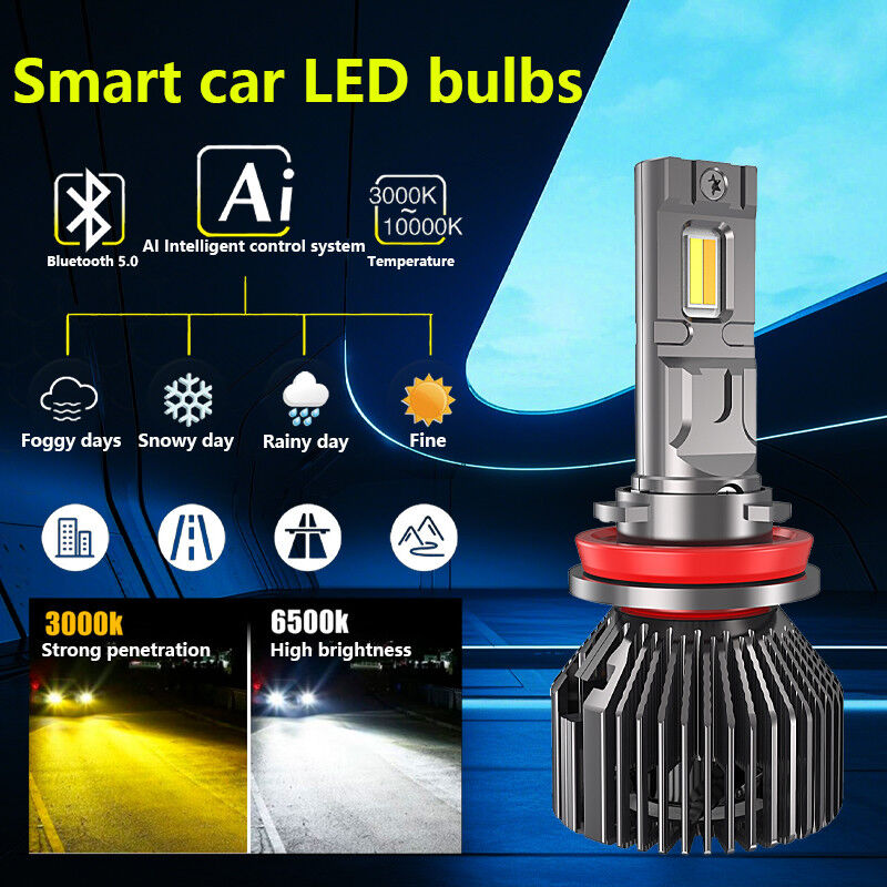 M3 Bluetooth Smart LED Headlight Multi-Mode Color Adjustable H7 H4 H1 H3 Front Fog Lamp